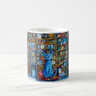 Blauwe Kat door Kleurrijke Plank Koffiemok