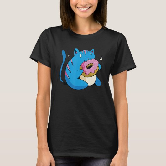 Blauwe Kat En Donuts T-shirt (Voorkant)