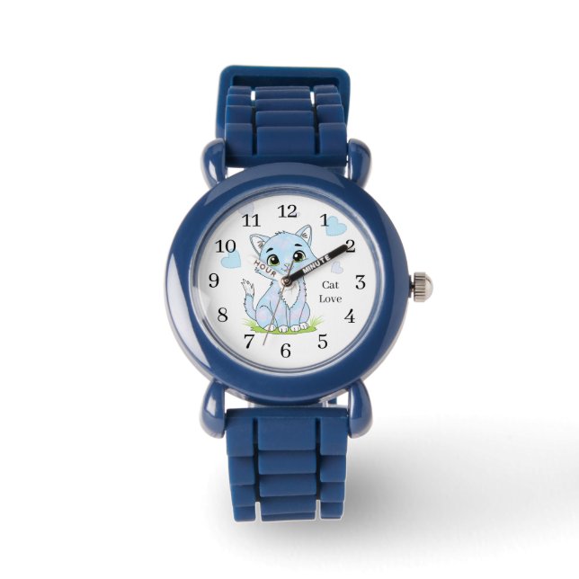 Blauwe kat horloge (Voorkant)