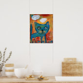 Blauwe kat - ik kan kussen poster (Keuken)