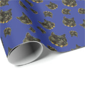 Blauwe kat met bellen cadeaupapier (Rol Hoek)