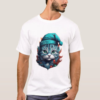 Blauwe kat met een pet t-shirt