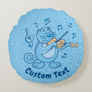 Blauwe kat met Violin Round Pillow Rond Kussen