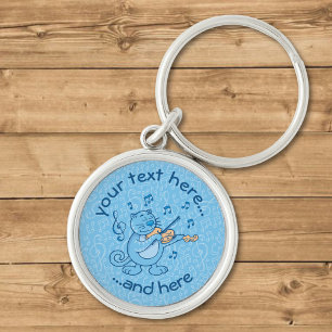 Blauwe kat met Violin Sleutelhanger