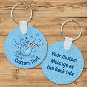 Blauwe kat met viool sleutelhanger