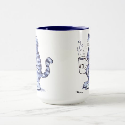 Blauwe kat met WTF cup Mok (Midden)