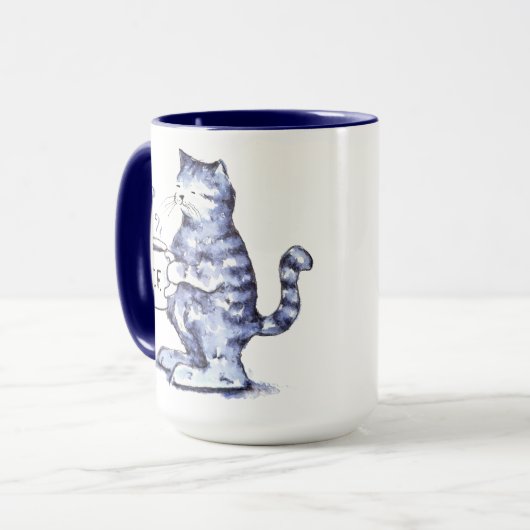Blauwe kat met WTF cup Mok (Voorkant links)