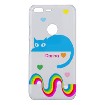 Blauwe Kat Regenboog Hartjes Hoesje – Grijs