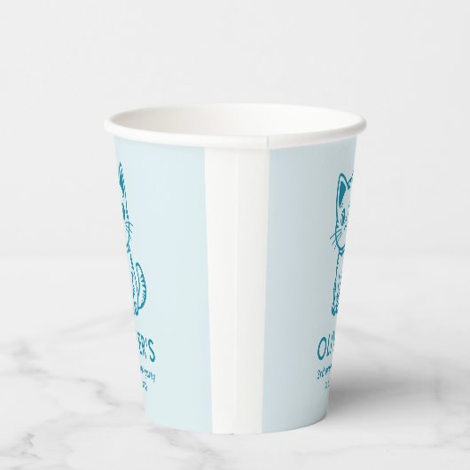 Blauwe kat verjaardagsfeestje met aangepaste kleur papieren bekers (Rechts)