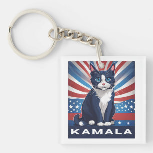 Blauwe kat voor Kamala 2024 Amerikaanse verkiezing Sleutelhanger