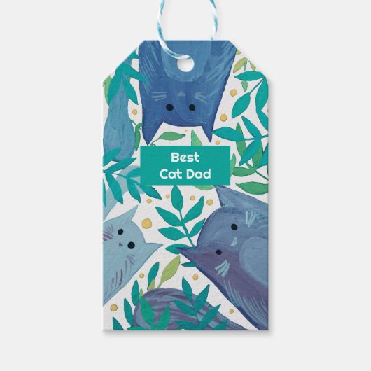 Blauwe katten en takken Beste kattevader Cadeaulabel (Voorkant)