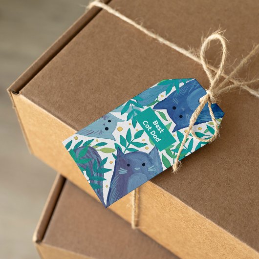 Blauwe katten en takken Beste kattevader Cadeaulabel