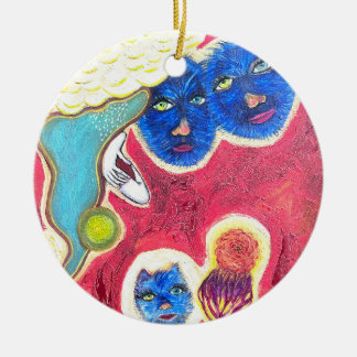 blauwe katten keramisch ornament