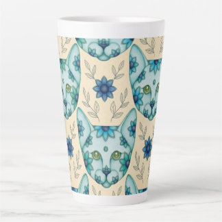 BLAUWE KATTEN MET BLOEMEN LATTE MOK
