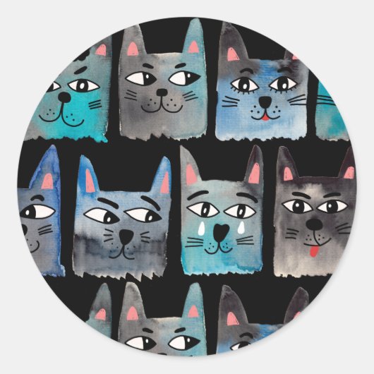 Blauwe katten ronde sticker (Voorkant)