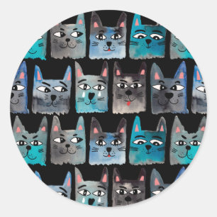 Blauwe katten ronde sticker