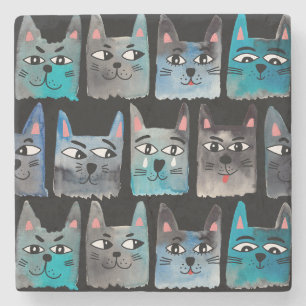 Blauwe katten stenen onderzetter