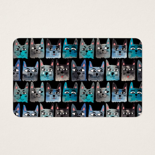 Blauwe katten visitekaartje (Voorkant)