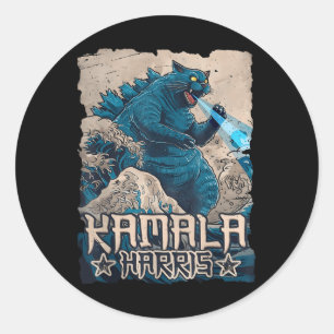 Blauwe katten zwaaien voor Kamala Harris Japanse k Ronde Sticker