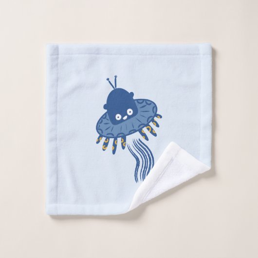 Blauwe Kawaii octopus ufo Bad Handdoek (Wasdoekje)