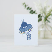Blauwe Kawaii octopus ufo Briefkaart (Staand voorkant)