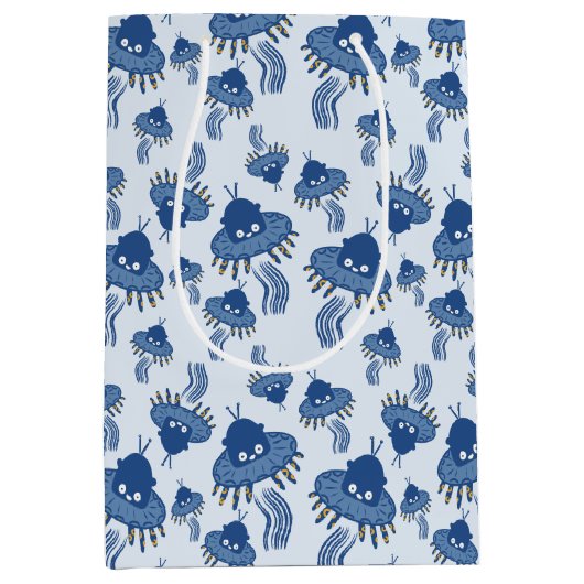 Blauwe Kawaii octopus ufo Medium Cadeauzakje (Voorkant)