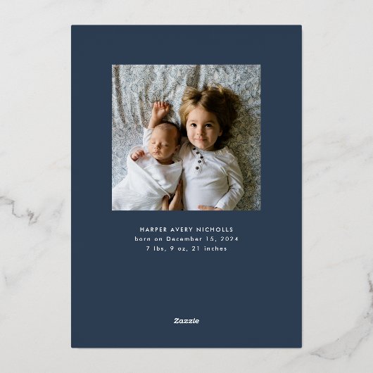 Blauwe kerst Baby Folie geboorteaankondiging Folie Feestdagenkaart (Achterkant)