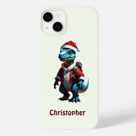 Blauwe kerst dinosaurus Case-Mate iPhone case (Achterkant)