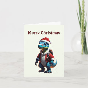 Blauwe kerst dinosaurus kaart