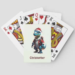 Blauwe kerst dinosaurus pokerkaarten