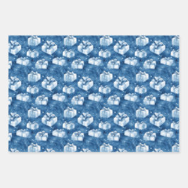 Blauwe kerst inpakpapier vel