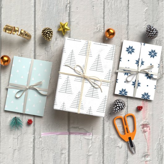 Blauwe Kerst Nordic set van 3 Inpakpapier Vel