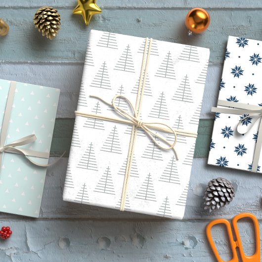 Blauwe Kerst Nordic set van 3 Inpakpapier Vel