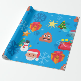 blauwe kerst pover emoji cadeaupapier