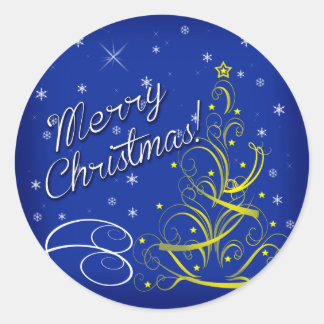 Blauwe kerst ronde sticker