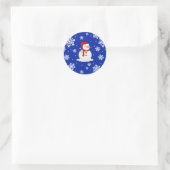 Blauwe kerst Snowman Snowflakes Ronde Sticker (Tas)