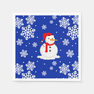 Blauwe kerst Snowman Snowflakes Servet