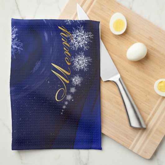 Blauwe kerst theedoek (Quarter Fold)