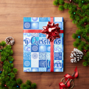 Blauwe Kerst Vrolijk Kerstfeest Elegante Decoratie Cadeaupapier