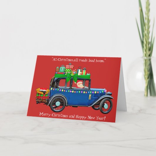 Blauwe Kerstauto Kaart (Voorkant)