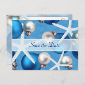 Blauwe kerstbal bruiloft Bespaar de datumkaarten Aankondigingskaart (Voorkant / Achterkant)