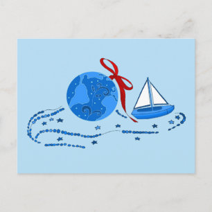 Blauwe kerstbal en klein Briefkaart