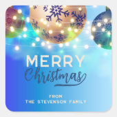 Blauwe kerstballen Twinkling String Lights Vierkante Sticker (Voorkant)
