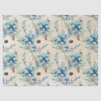 Blauwe Kerstbloemen Tissue Papier