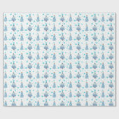 Blauwe kerstbomen en sneeuw cadeaupapier (Vlak)