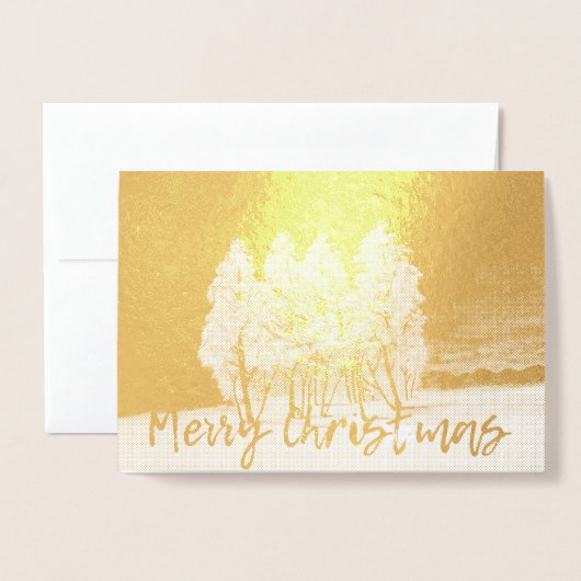 Blauwe kerstbomen folie kaarten (Voorkant met envelop)