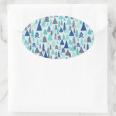 Blauwe kerstbomen in een Evergreen Forest Ovale Sticker (Tas)