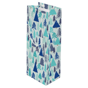 Blauwe kerstbomen in een Evergreen Forest Wijn Cadeautas