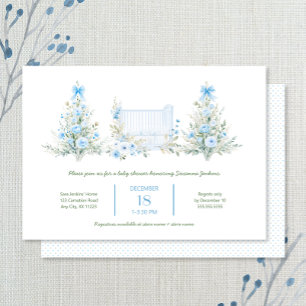 Blauwe Kerstbomen met wieg jongens Baby Shower Kaart