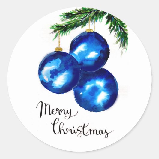 Blauwe kerstbomen Ornamenten Ronde Sticker (Voorkant)